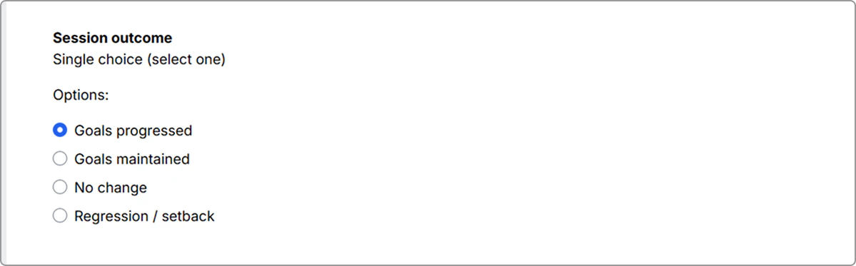 Single choice example with one radio button selected.