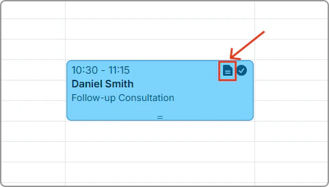 The progress note icon means a progress note is attached to the appointment.